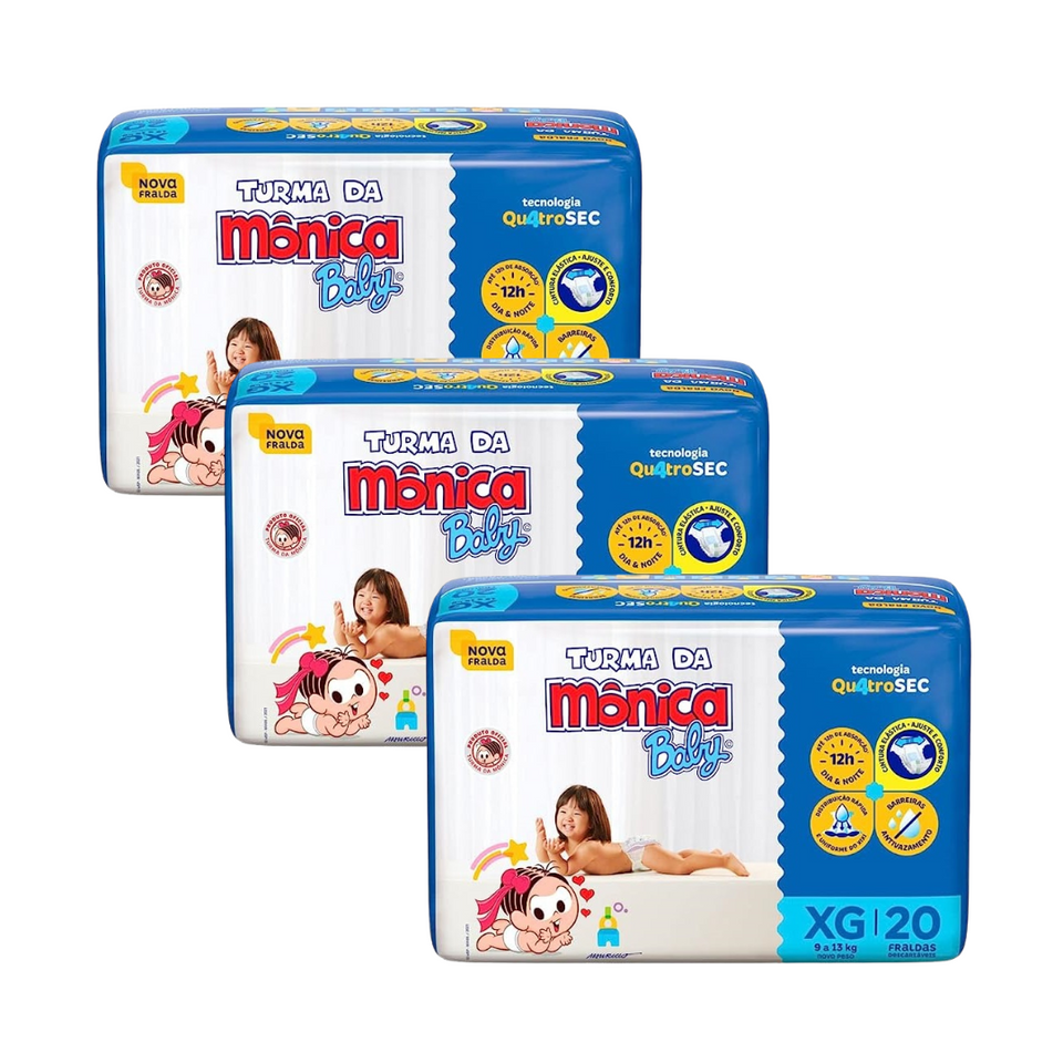 Kit 3x Turma da Mônica Fralda Jumbo Tamanhos