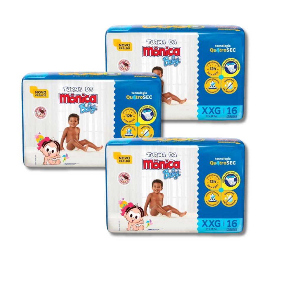 Kit 3x Turma da Mônica Fralda Jumbo Tamanhos