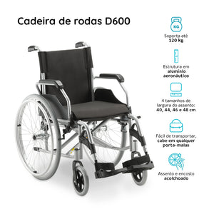 Cadeira De Rodas Dobrável 120 Kg Alumínio D600 Dellamed