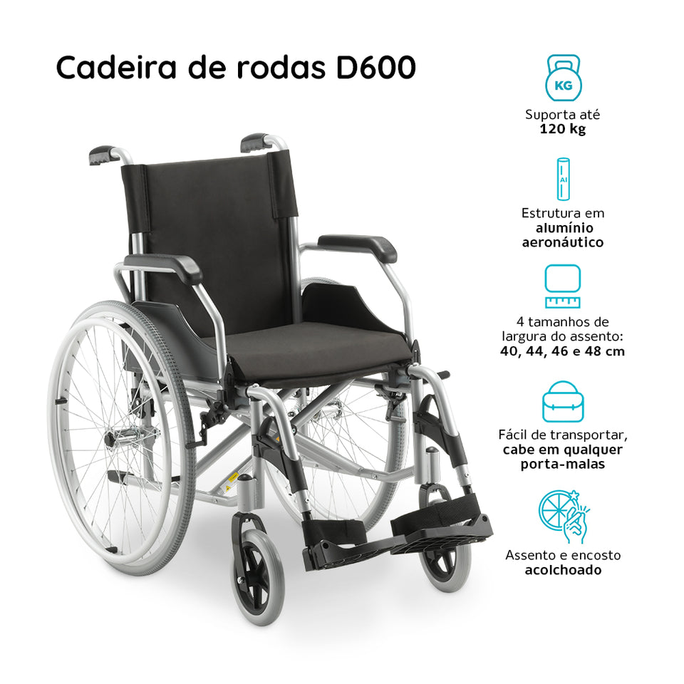 Cadeira De Rodas Dobrável 120 Kg Alumínio D600 Dellamed