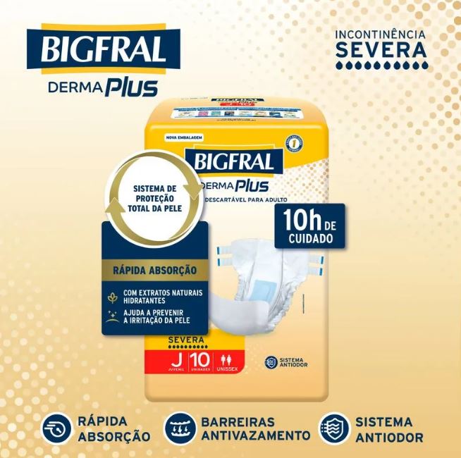 Fralda Descartável Geriátrica Bigfral Plus Tam. Juvenil Plus c/10 un.