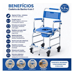 Cadeira De Banho Alumínio Dobrável Até 135kg D55 Dellamed