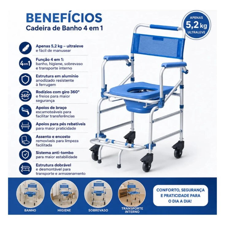 Cadeira De Banho Alumínio Dobrável Até 135kg D55 Dellamed
