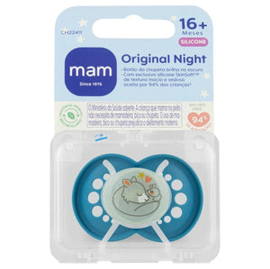 Chupeta Night com botão que brilha no escuro Cores 16+ meses MAM
