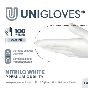 Luva De Procedimento Premium White Com 100 Unidades UniGloves