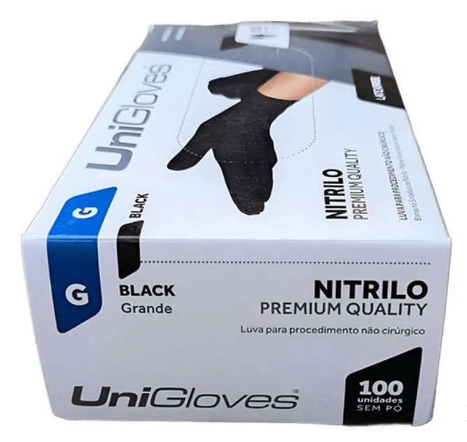 Luva De Procedimento Premium Black Com 100 Unidades Unigloves