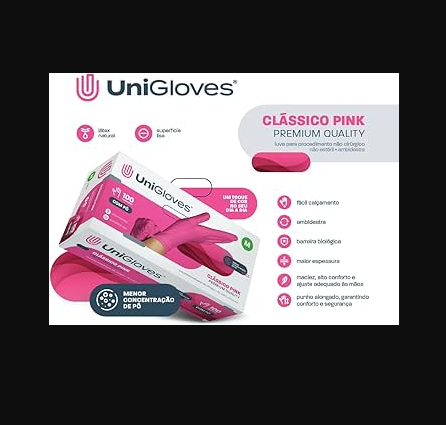 Luva De Procedimento Com Pó Premium Pink Com 100 Unidades UniGloves