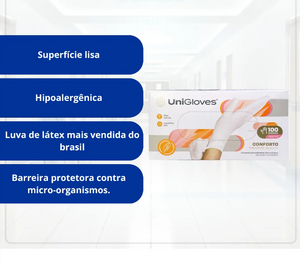 Luva De Procedimento Sem Pó Lisa Premium Quality Com 100 Unidades UniGloves