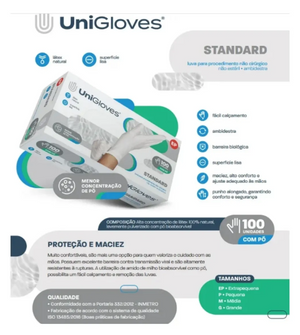 Luva De Procedimento Com Pó Standard Com 100 Unidades UniGloves