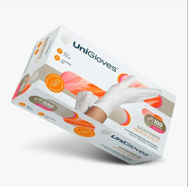 Luva De Procedimento Sem Pó Lisa Premium Quality Com 100 Unidades UniGloves