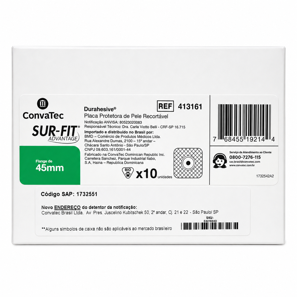 Kit Bolsa + Placa de Colostomia Sur-fit Advantage 45mm Caixa c/10 Un cada Convatec