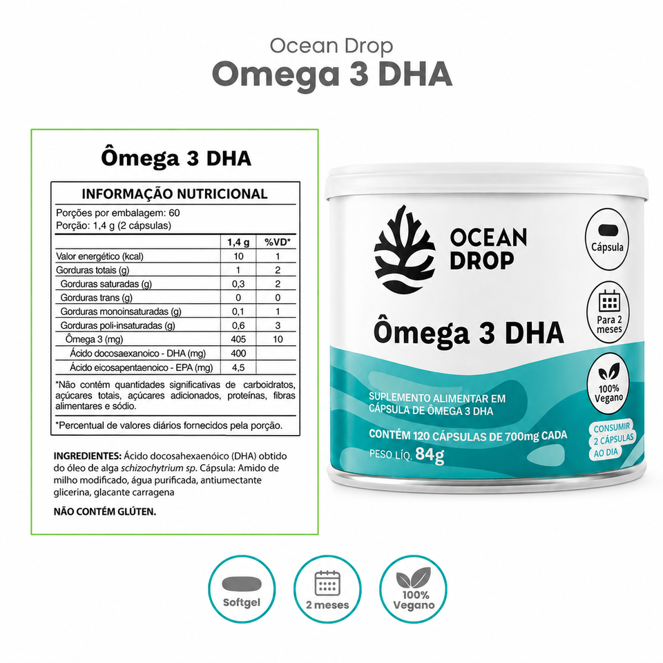 Ômega 3 DHA 120 Cápsulas Ocean Drop