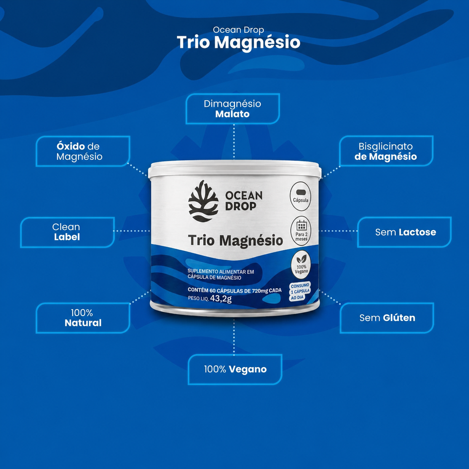Trio Magnésio 60 Cápsulas Ocean Drop