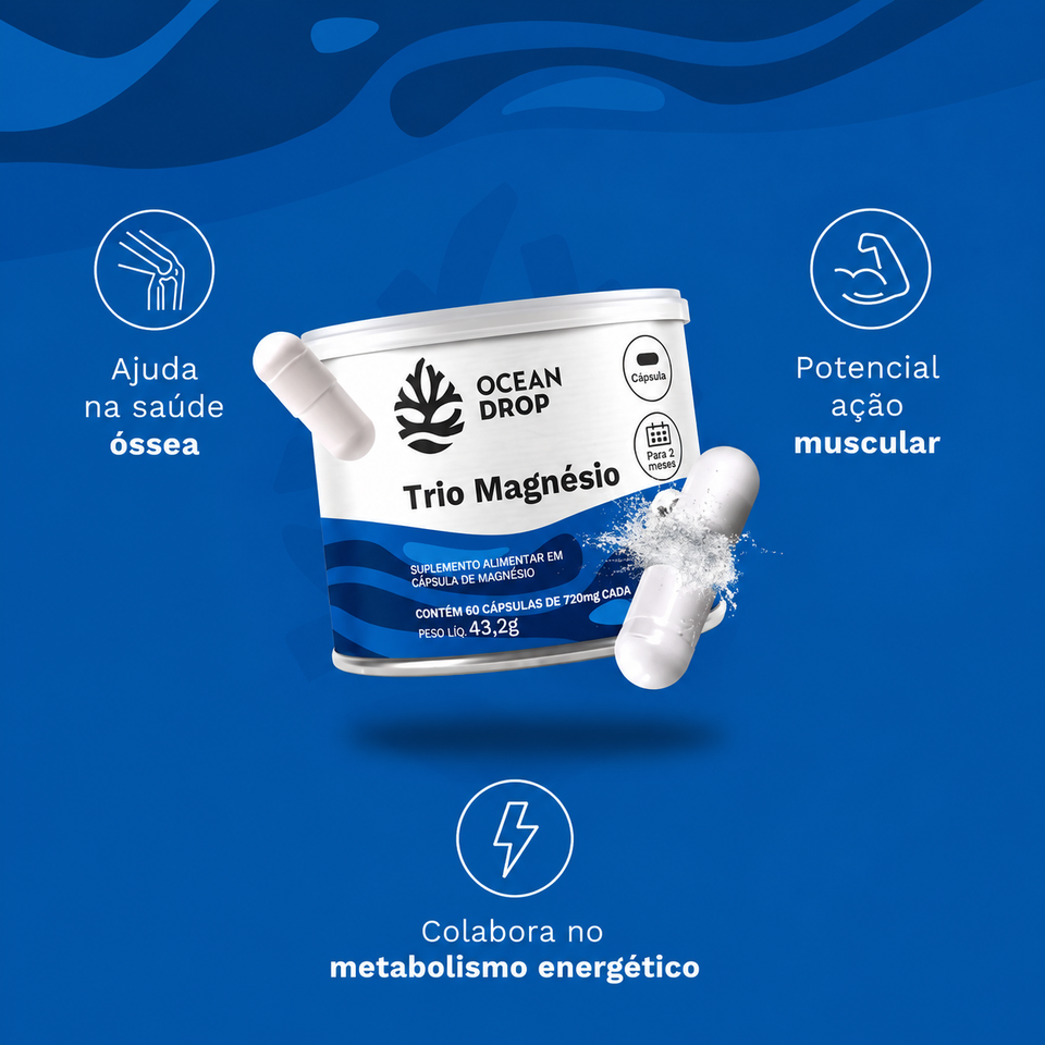 Trio Magnésio 60 Cápsulas Ocean Drop