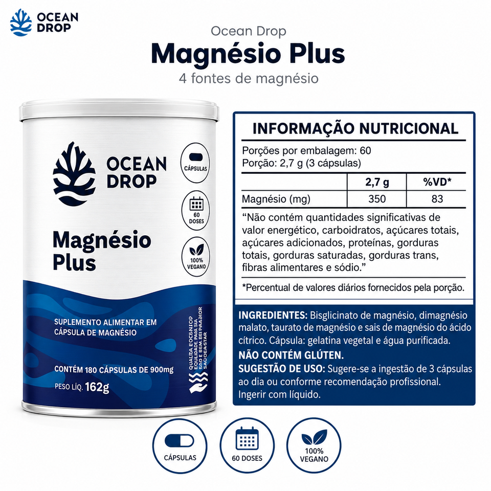 Magnésio Plus 180 Cápsulas Ocean Drop