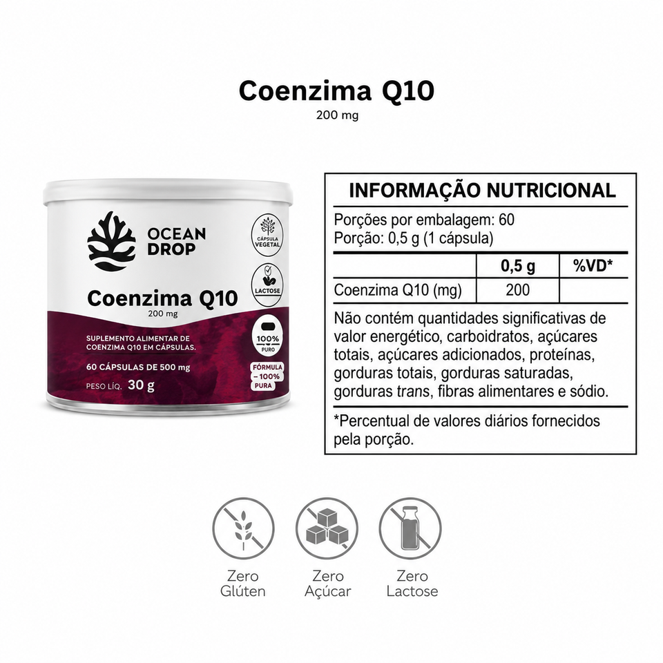 Coenzima Q10 200mg 60 Cápsulas Ocean Drop