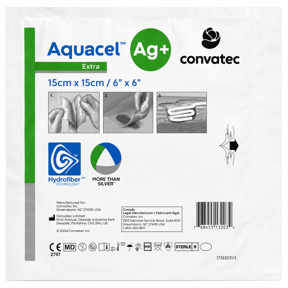Aquacel Ag+ Extra 15x15cm (Cx c/ 5 unidades) - Convatec