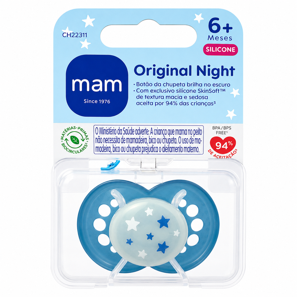 Chupeta Night Brilha No Escuro Cores 6+ Meses MAM