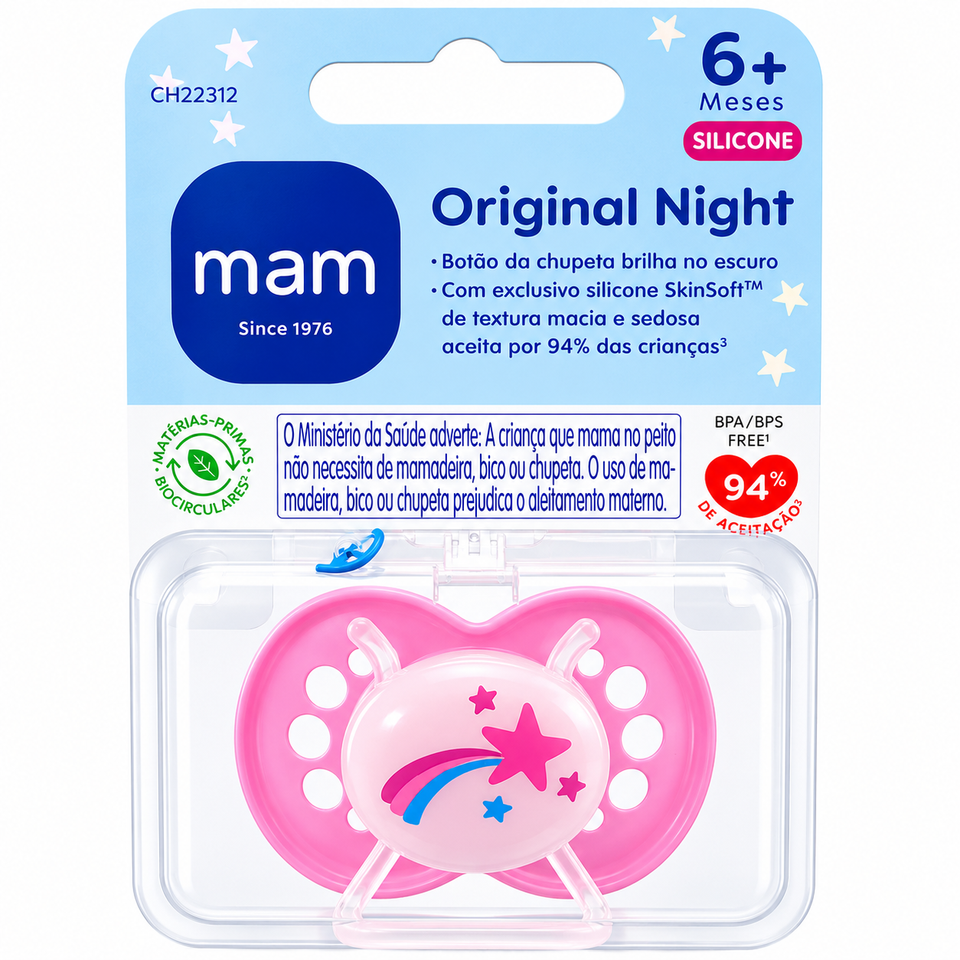 Chupeta Night Brilha No Escuro Cores 6+ Meses MAM