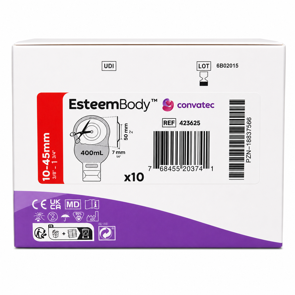 Bolsa Esteem Body Opaca 10-45mm Recortável Cx c/10 un Convatec