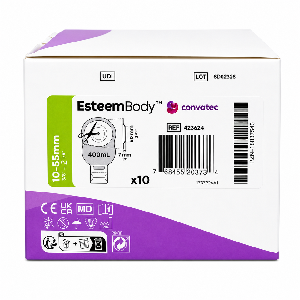 Bolsa Esteem Body Opaca 10-55mm Recortável Cx c/10 Un Convatec