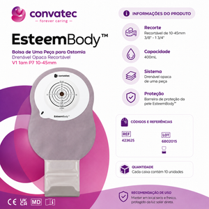 Bolsa Esteem Body Opaca 10-45mm Recortável Cx c/10 un Convatec