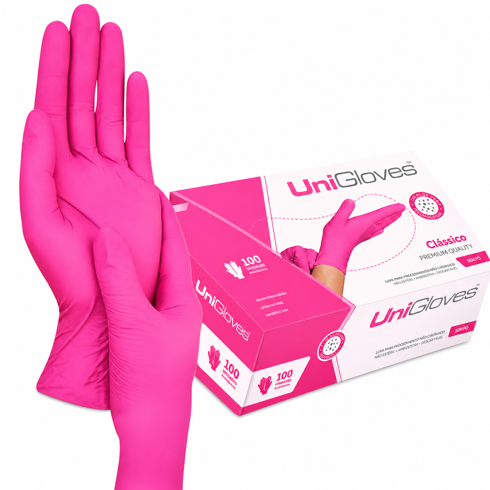 Luva De Procedimento Com Pó Premium Pink Com 100 Unidades UniGloves