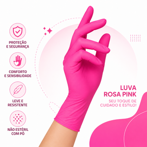 Luva De Procedimento Com Pó Premium Pink Com 100 Unidades UniGloves