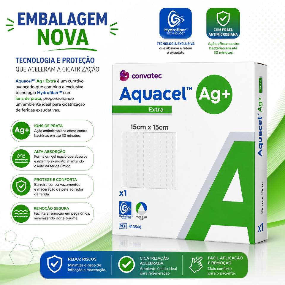 Curativo Aquacel Ag+ Extra c/ Prata 15x15cm (Unidade) Convatec