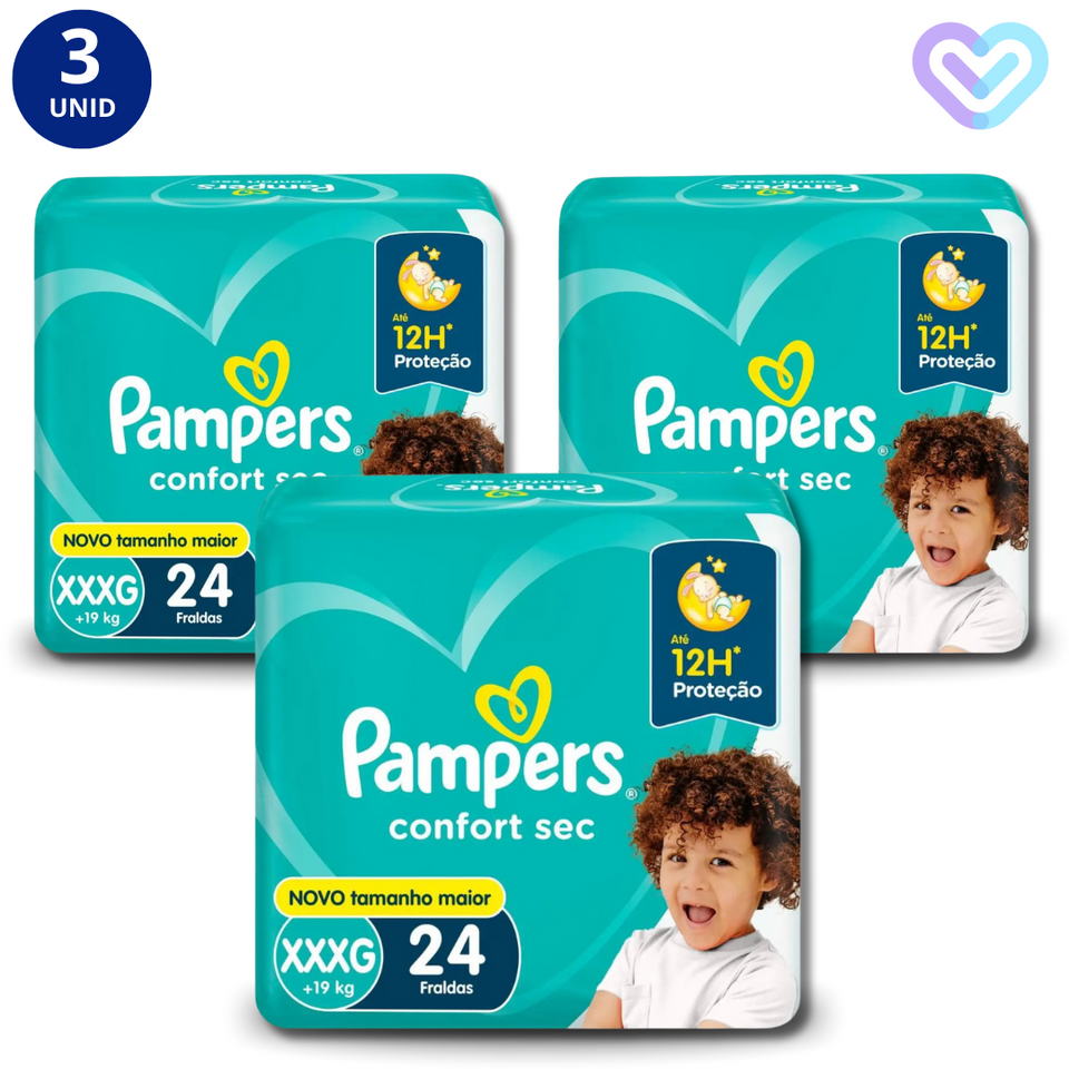 Kit 3x Fralda Pampers Confort Sec