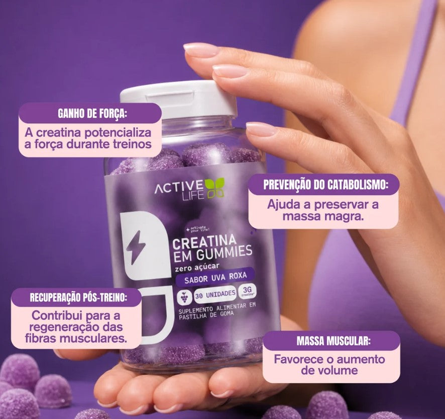 Creatina Gummy Sabores Frasco Com 30un Active Life
