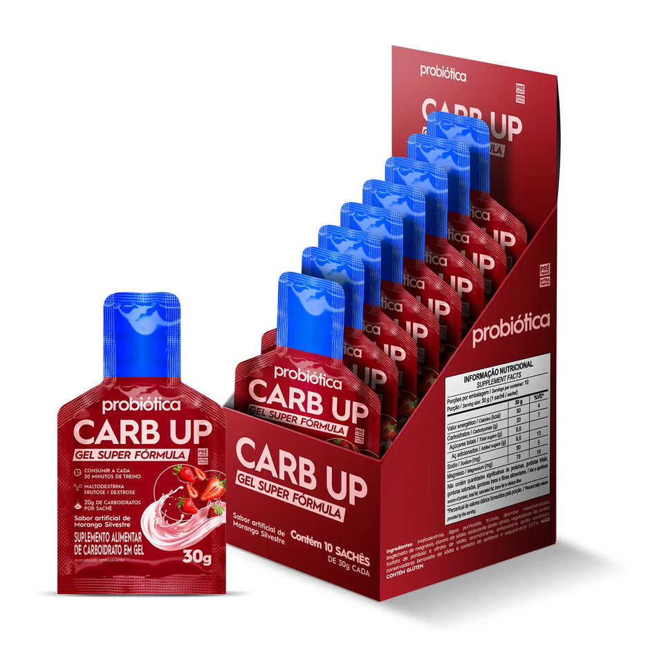 Carb Up Gel Super Fórmula Display 10 Sachês de 30g Morango Silvestre Probiotica