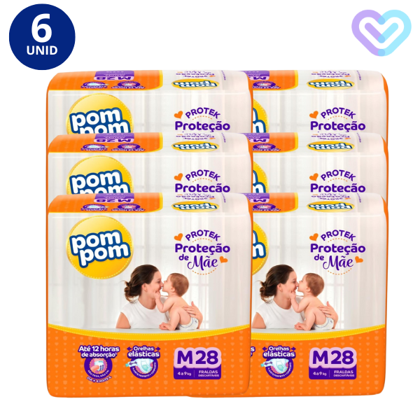 Kit 6x Fraldas Pom Pom Protek Proteção de Mãe Jumbo Tamanhos