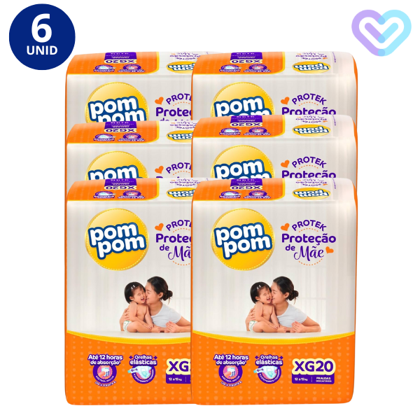 Kit 6x Fraldas Pom Pom Protek Proteção de Mãe Jumbo Tamanhos