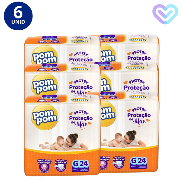 Kit 6x Fraldas Pom Pom Protek Proteção de Mãe Jumbo Tamanhos
