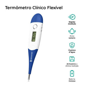Termômetro Clínico Haste Flexível Azul Dellamed