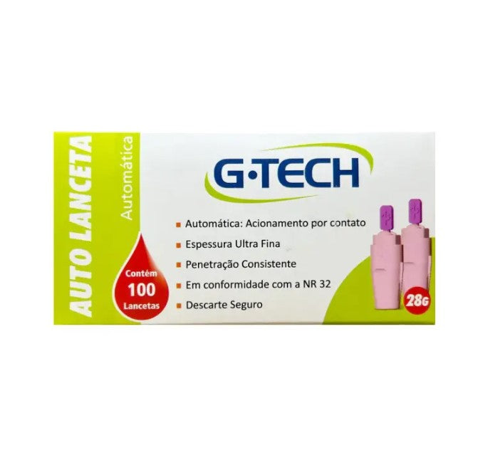 Autolanceta Automática Ultra Fina 28g Com 100 Un Rosa G-tech