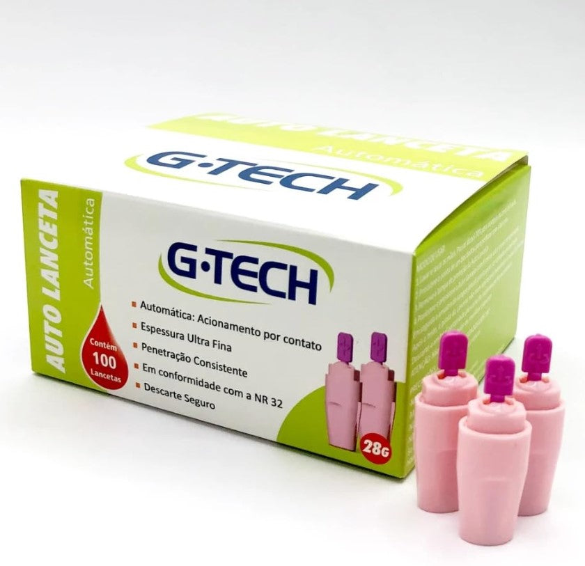 Autolanceta Automática Ultra Fina 28g Com 100 Un Rosa G-tech