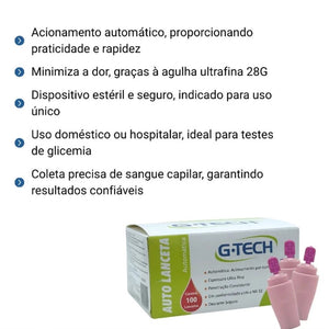 Autolanceta Automática Ultra Fina 28g Com 100 Un Rosa G-tech