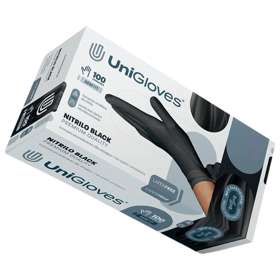 Luva De Procedimento Premium Black Com 100 Unidades Unigloves