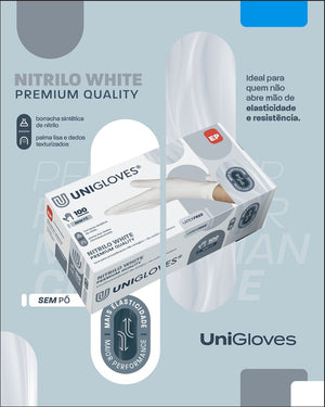 Luva De Procedimento Premium White Com 100 Unidades UniGloves