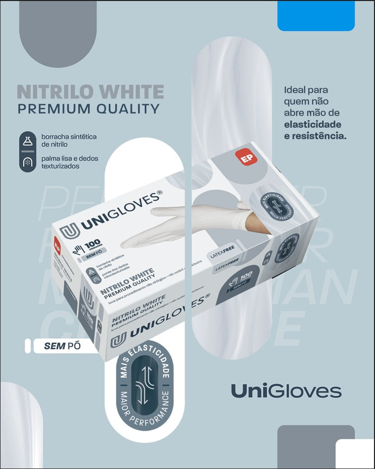 Luva De Procedimento Premium White Com 100 Unidades UniGloves