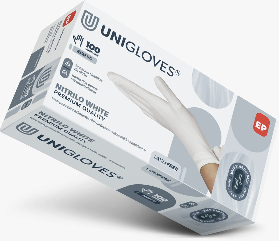 Luva De Procedimento Premium White Com 100 Unidades UniGloves