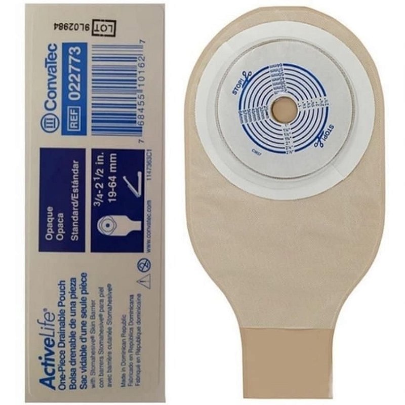 Active Life Bolsa de Colostomia Drenável Opaca Recortável 19-64 de uma peça (Cx. c/10 un) Convatec)