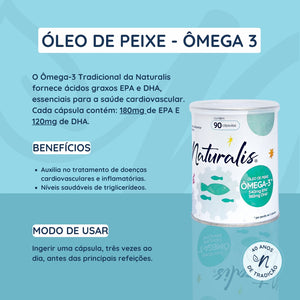 Óleo de Peixe Ômega 3 Tradicional 180 Cápsulas Naturalis