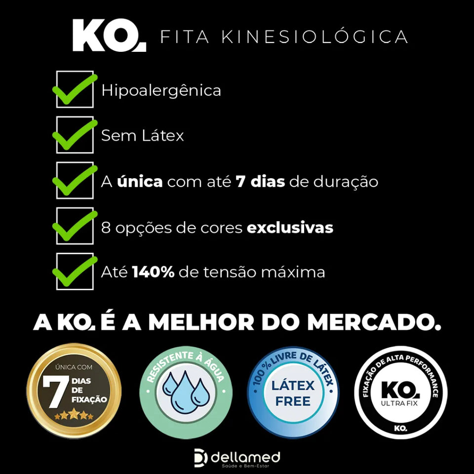Fita Kinesiológica KO Vermelho Fire Red Dellamed