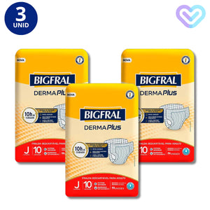 Kit 3x Fralda Descartável Geriátrica Tam. Juvenil Plus c/10 un. Bigfral Plus