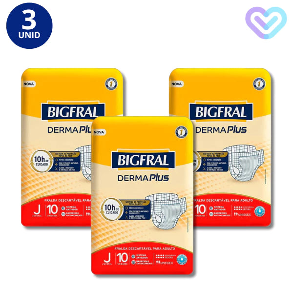 Kit 3x Fralda Descartável Geriátrica Tam. Juvenil Plus c/10 un. Bigfral Plus