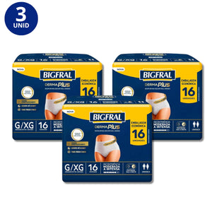 Kit 3x Bigfral Derma Plus Roupa Íntima Tam. G/XG c/16 un.