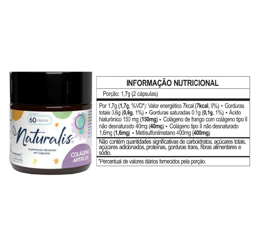 Colágeno Artiflex com Acido Hialurônico 60 Cápsulas Naturalis